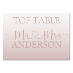 Modern Rose Gold Gradient Wedding Top Table Number