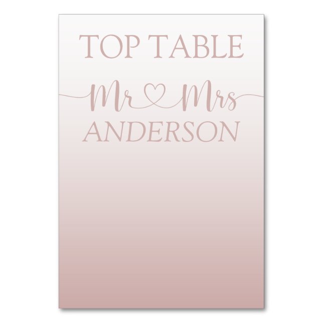 Modern Rose Gold Gradient Wedding Top Table Table  Number (Front)