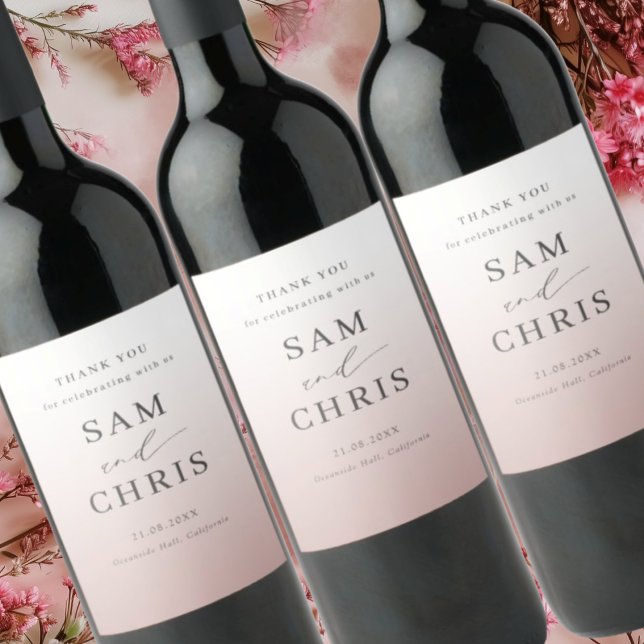 Modern Rose Gold Gradient Wedding  Wine Label (Creator Uploaded)