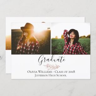 Modern Rose Gold Graduation Photo Announcement