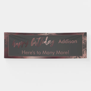 Modern Rose Gold & Gray Marbled Happy Birthday Banner