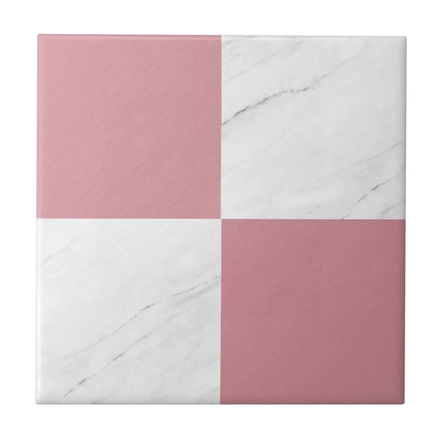 Modern Rose Gold Grey Marble Geometric Chequered Tile (Front)