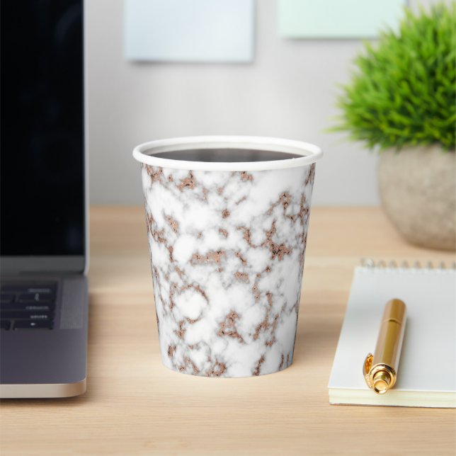 Modern Rose Gold Grey Marble Paper Cups (Insitu)