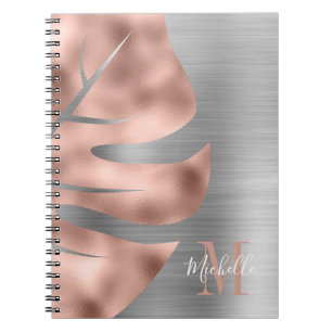 Modern Rose Gold Grey Monogram Notebook