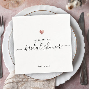 Modern Rose Gold Heart Chic Script Bridal Shower Napkin