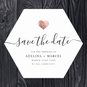 Modern Rose Gold Heart Save the Date Paper Coaster