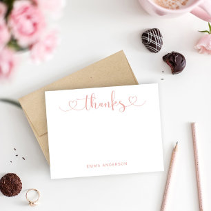 Modern Rose Gold Heart Script Monogram Thank You Card