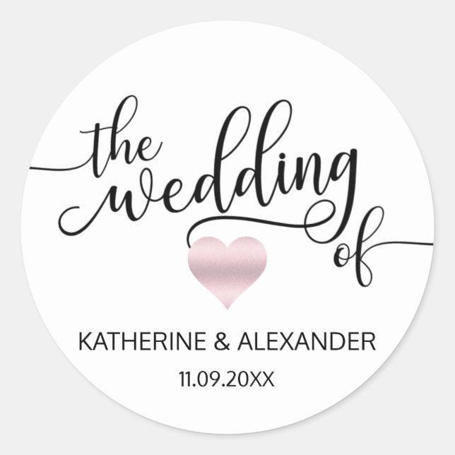 Modern Rose Gold Heart White THE WEDDING OF Seals (Front)