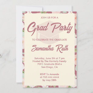 Modern Rose Gold Ivory Floral Photo Grad Party Invitation