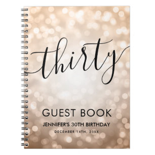 Modern Rose Gold Lights 30th Birthday GUEST BOOK