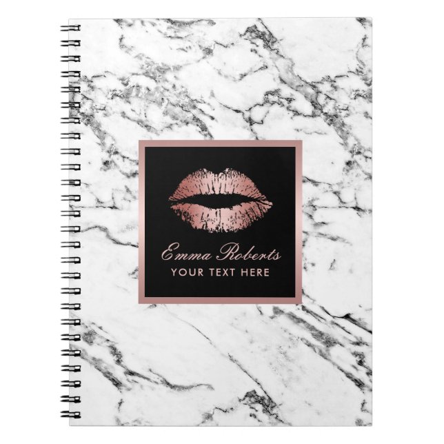 Modern Rose Gold Lips Elegant White Marble Notebook (Front)