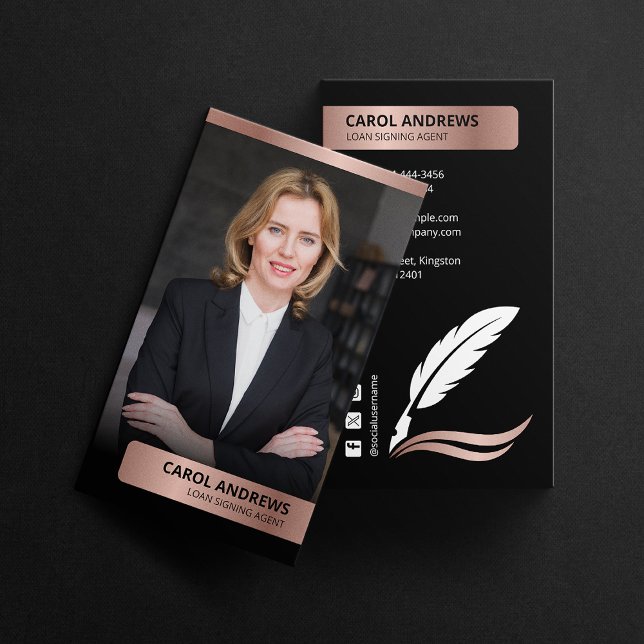 Modern Rose Gold Loan Signing Agent Notary Public Business Card (Creator Uploaded)