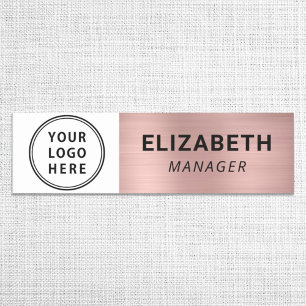 Modern Rose Gold Logo Name Tag