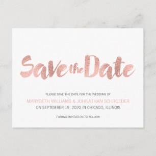 Modern Rose Gold Love Save The Date Postcard