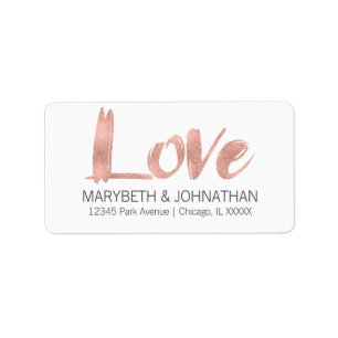 Modern Rose Gold Love Wedding Address Label