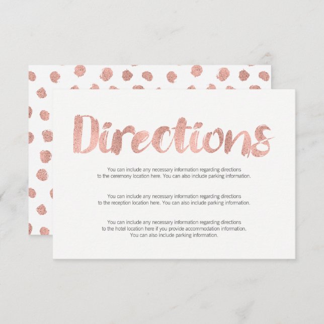 Modern Rose Gold Love Wedding Directions Card (Front/Back)
