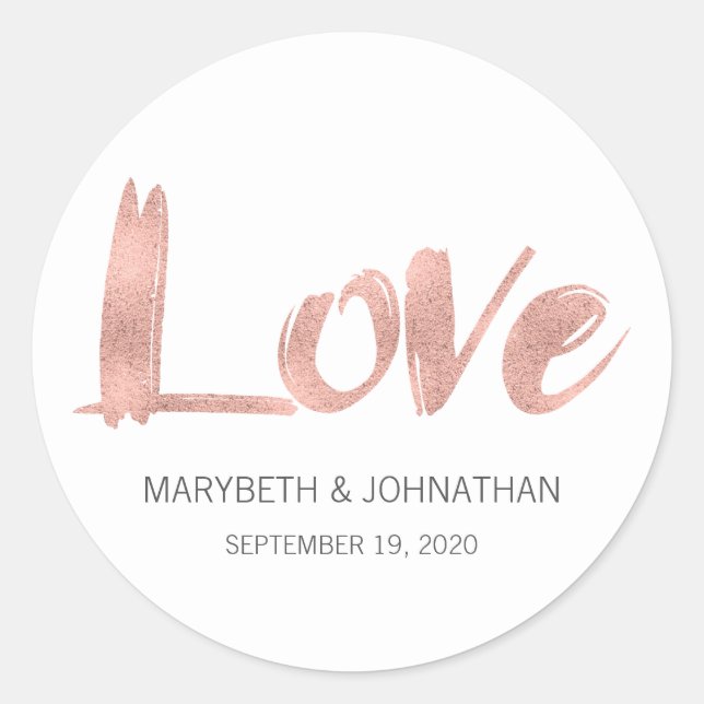 Modern Rose Gold Love Wedding Favour Sticker (Front)