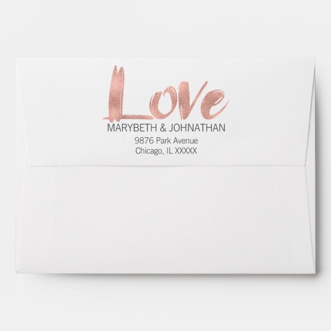 Modern Rose Gold Love Wedding Invitation Envelope (Back (Top Flap))