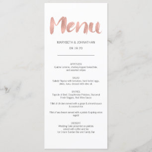 Modern Rose Gold Love Wedding Menu Card