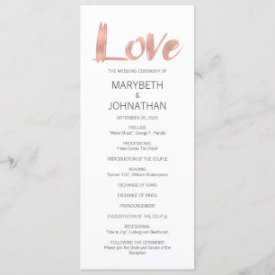Modern Rose Gold Love Wedding Program Programme
