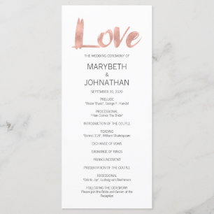 Modern Rose Gold Love Wedding Program Programme
