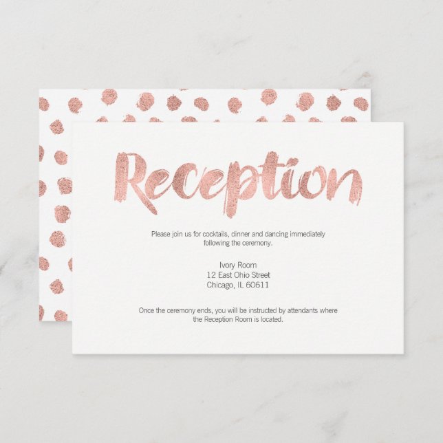 Modern Rose Gold Love Wedding Reception Card (Front/Back)