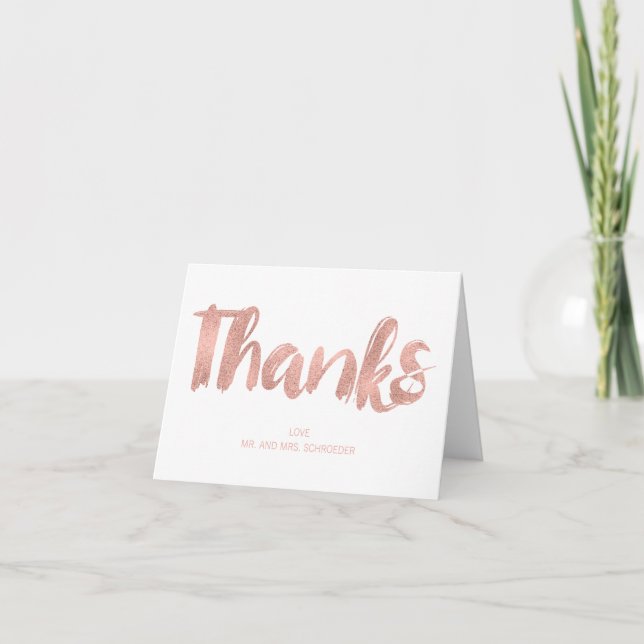 Modern Rose Gold Love Wedding Thank You Card (Front)