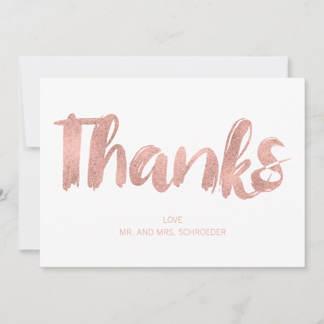 Modern Rose Gold Love Wedding Thank You Card (Front)