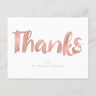 Modern Rose Gold Love Wedding Thank You Postcard