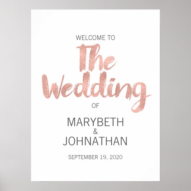 Modern Rose Gold Love Wedding Welcome Sign (Front)
