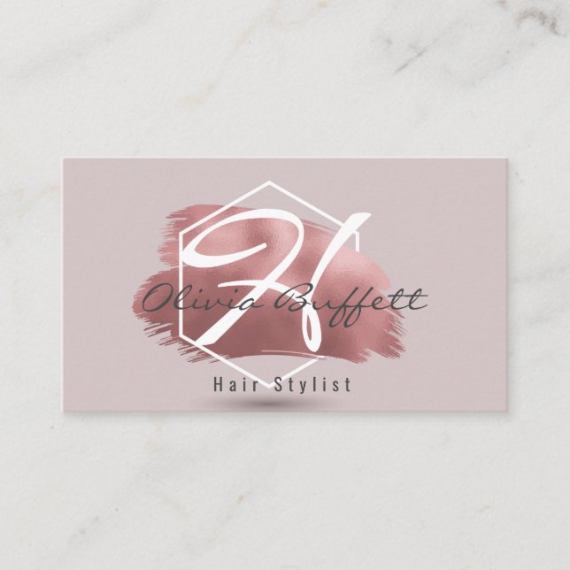 Modern rose gold makeup artist hair stylist business card (Front)