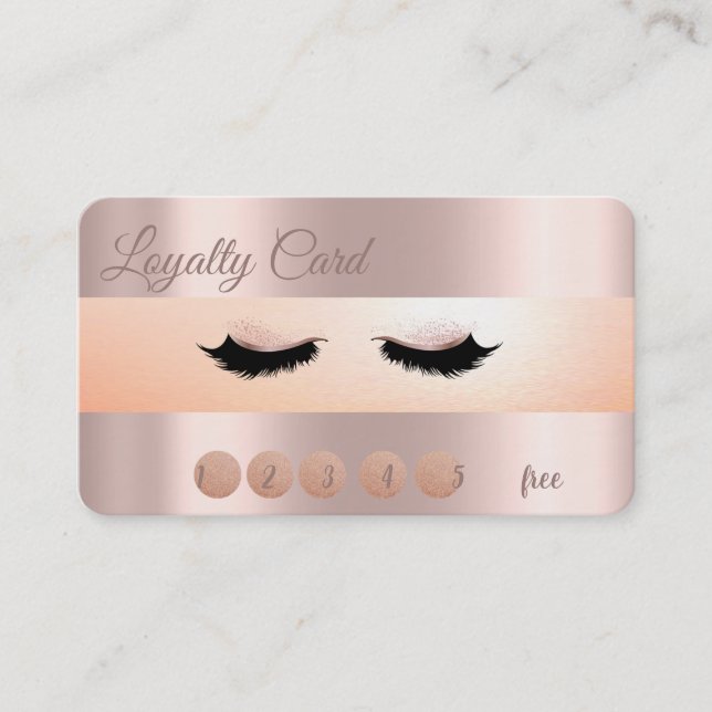 Modern Rose Gold Makeup,Faux Lashes Loyalty Card (Front)
