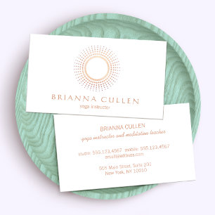 Modern Rose Gold Mandala Circle Logo, White Yoga Business Card