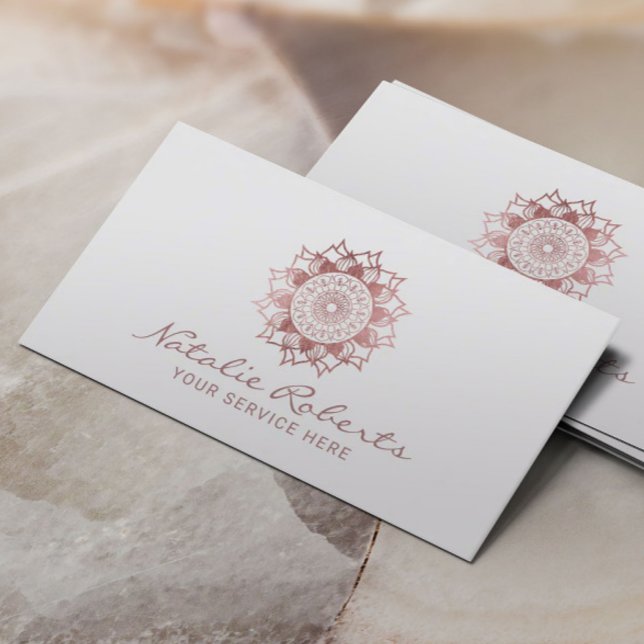 Modern Rose Gold Mandala Logo Life Coach Yoga SPA Business Card (Creator Uploaded)
