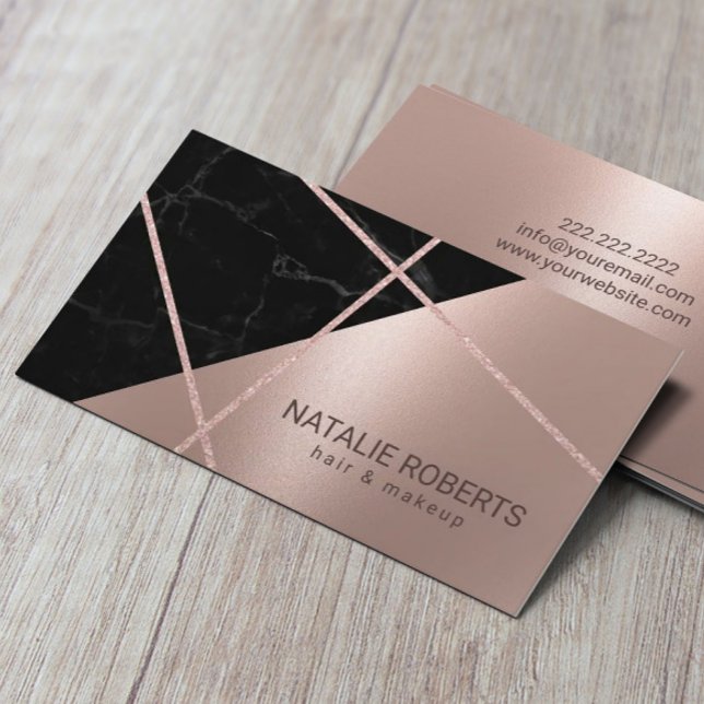 Modern Rose Gold Marble Hair & Makeup Artist Salon Business Card (Creator Uploaded)