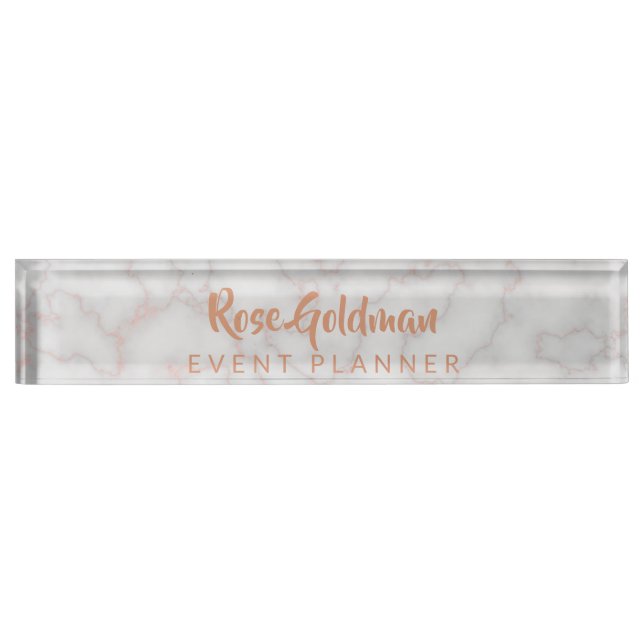 Modern Rose Gold Marble Stone Luxury Nameplate (Front)