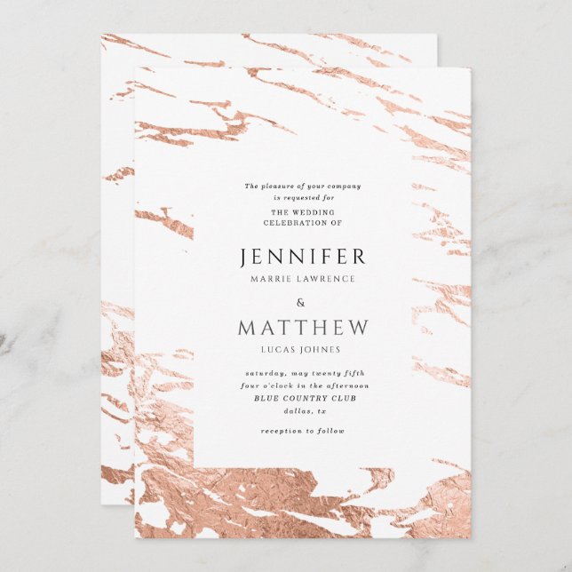 modern rose gold marble wedding invitation (Front/Back)