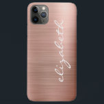 Modern Rose Gold Metallic Personalised Script Case-Mate iPhone Case<br><div class="desc">This trendy phone case features a modern background design of rose gold faux brushed metal foil. Personalise it with your name running vertically up the right side in white handwriting script.</div>