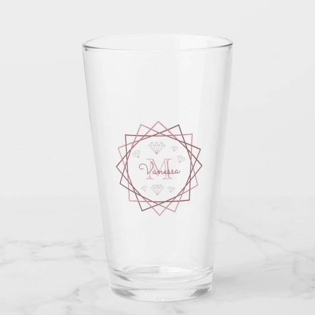 Modern Rose Gold Monogram Geometric Glass (Front)