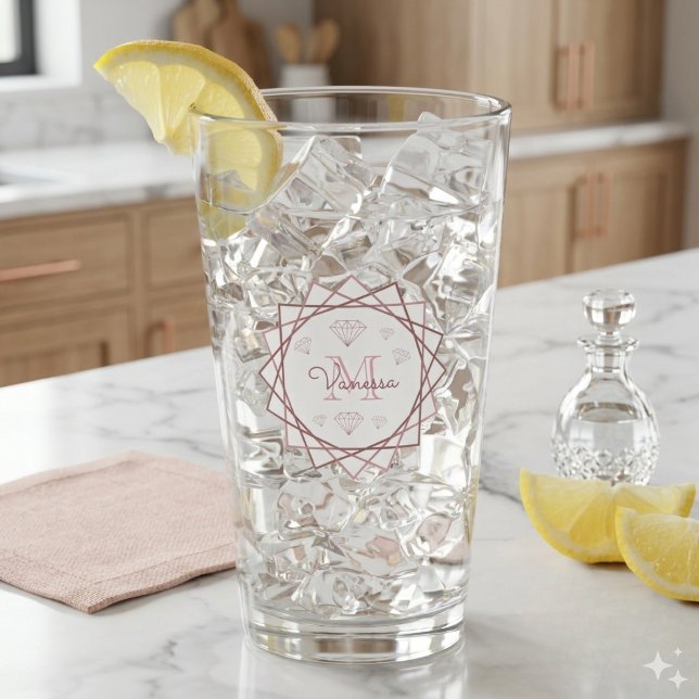 Modern Rose Gold Monogram Geometric v2 Glass (Creator Uploaded)