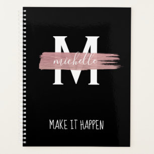 Modern Rose Gold Monogram & Motivation Black Planner