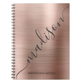 Modern Rose Gold Monogram Script Name Notebook
