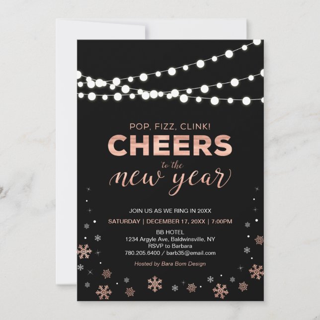 Modern Rose Gold New Years Eve Party Invitation (Front)
