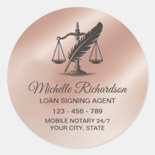 Modern Rose Gold Notary Loan Signing Agent Custom Classic Round Sticker