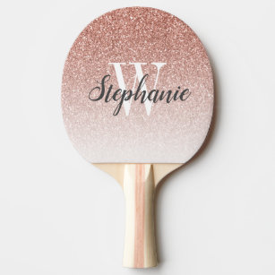 Modern Rose Gold Ombre Faux Glitter Monogram Ping Pong Paddle