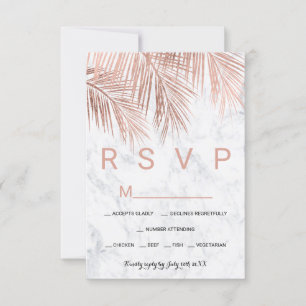 Modern rose gold palm tree marble RSVP wedding Card