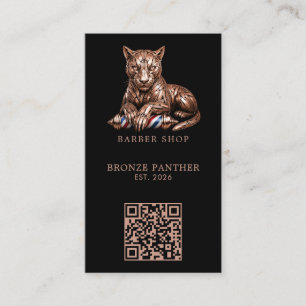 Modern Rose Gold Panther Barber Shop Logo Qr Code Business Card