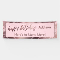 Modern Rose Gold Pastel Pink Marble Happy Birthday