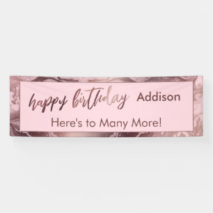 Modern Rose Gold Pastel Pink Marble Happy Birthday Banner
