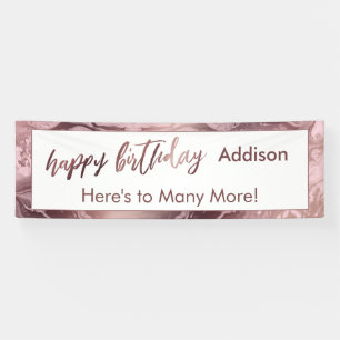 Modern Rose Gold Pastel Pink Stripe Happy Birthday Banner